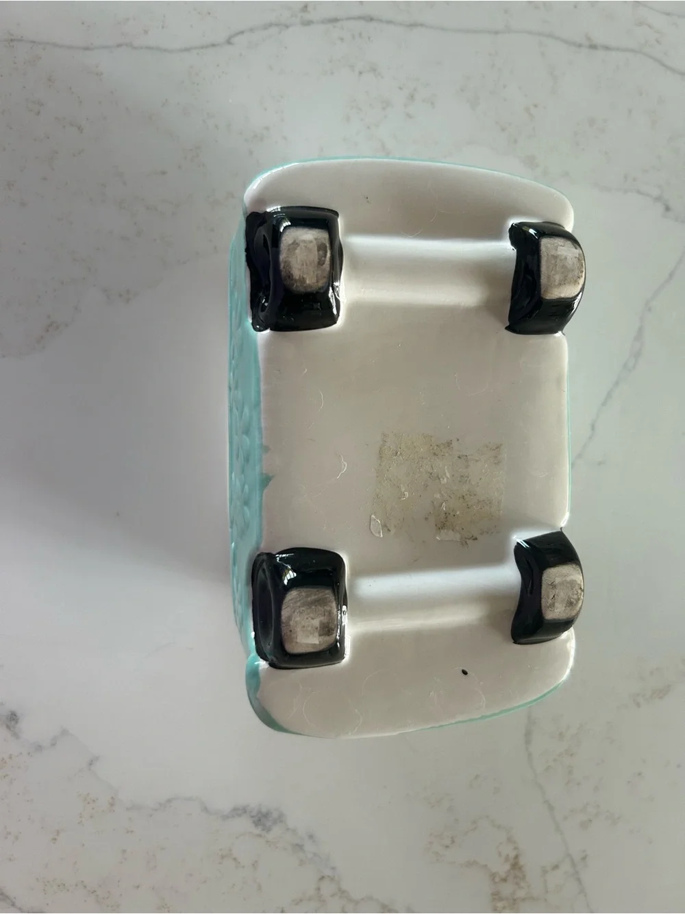 Ceramic Flower VW Bus Planter - Cream and Aqua